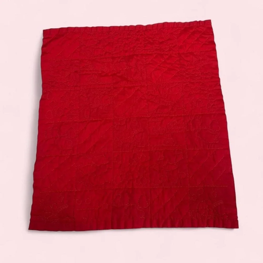 Handmade Vintage Style Patchwork Baby Quilt Red Multi Animal Rainbow 33x30
